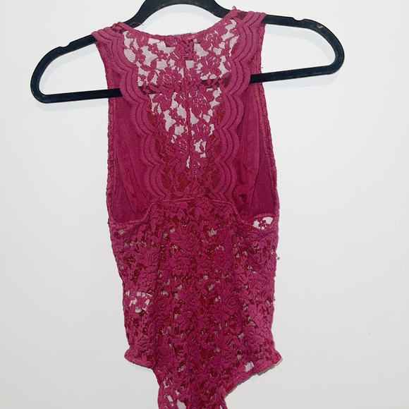 Streetwear Society Burgundy Lace Bodysuit with Deep V-Neck - Picture 2 of 11